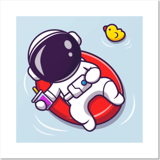 Cute Astronaut Summer Floating On Beach With Balloon Posters and Art